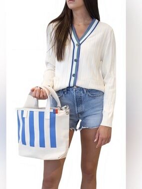 Kule the Binx Ribbed Knit Button Cardigan Colorful Striped Trim Size XS